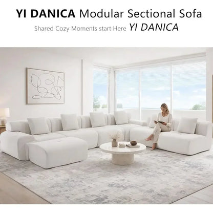 Heavy-Duty 122 Sectional Sofa with Ottoman, Premium Corduroy, 1200lbs Capacity, High-Density Foam (Beige, 3 Seater & 1 Ottoman)