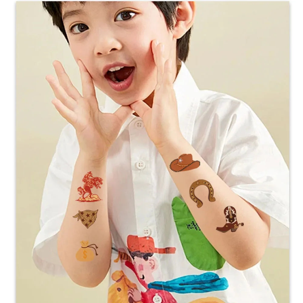 10/6 Sheets Cowboy Temporary Tattoos Stickers Western Cowboy Themed Birthday Party Decors Boys Birthday Party Favors Bag Fillers