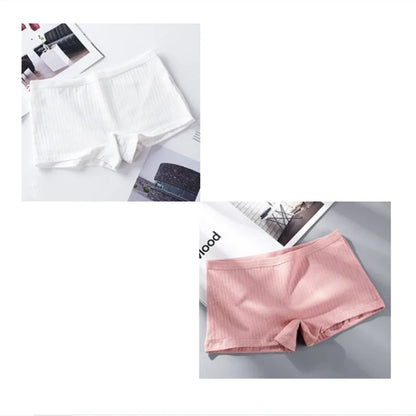 2pcs Womens Boxer Underwear Packs Soft Ribbed Cotton Boyshorts Female Safety Short Panties Plus Size M/L/XL
