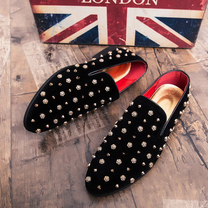 European Station foot loafers abrasive leather studded low top rivets pointed leather shoes for men 46 47 plus size