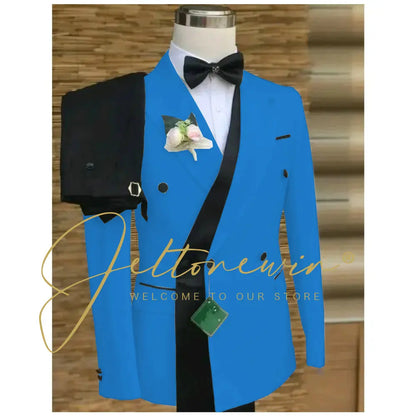 Double Breasted White Black Wedding Suits for Men Fashion Slim Fit Groom Best Man Wedding Tuxedo Formal Prom Wear 2 Pieces Set