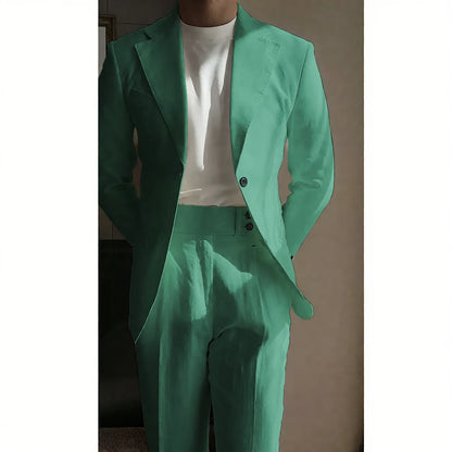 Chic Linen Men Suits 2 Piece Summer Single Breasted Notch Lapel Suit High Quality Wedding Casual Office Party Prom Costume Homme