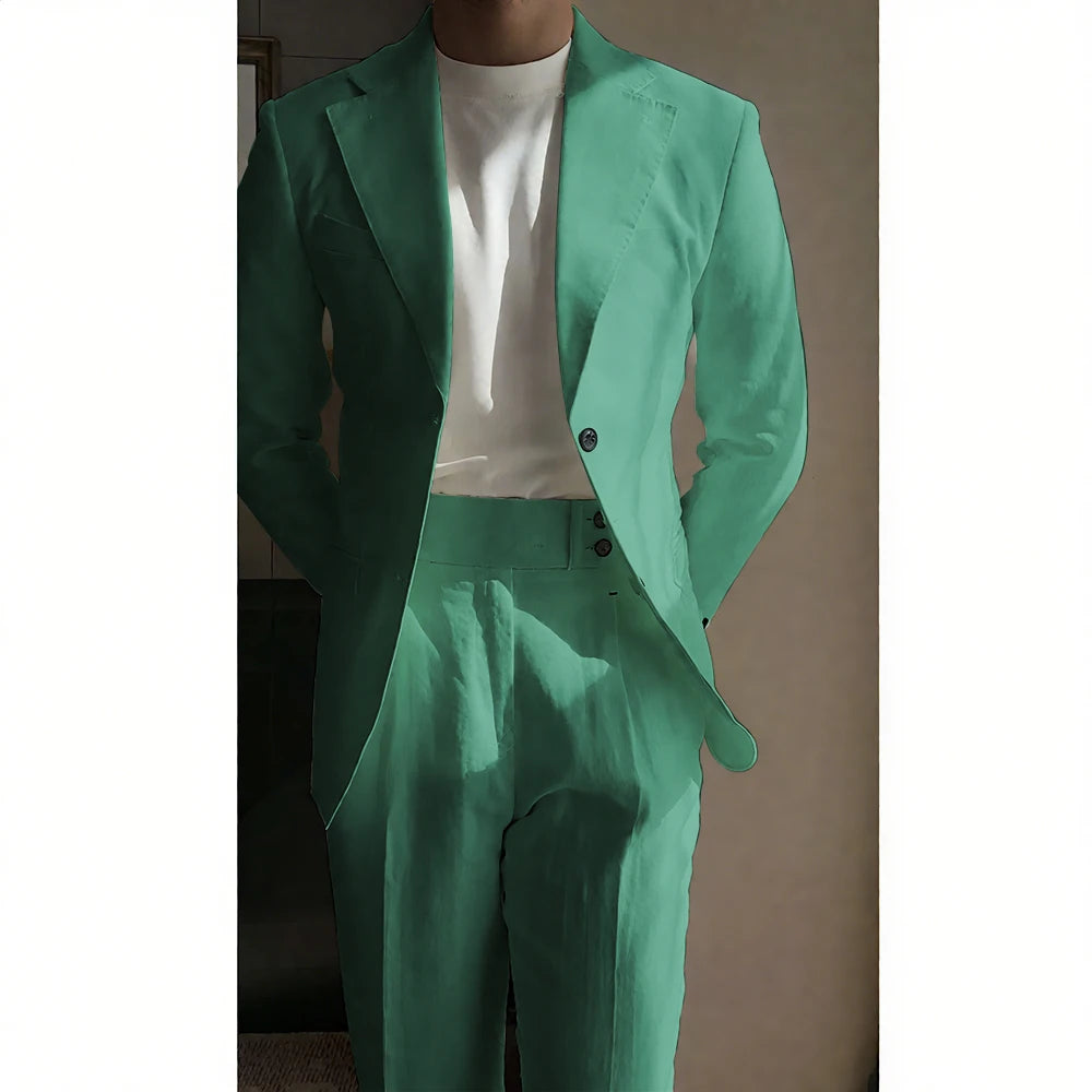 Chic Linen Men Suits 2 Piece Summer Single Breasted Notch Lapel Suit High Quality Wedding Casual Office Party Prom Costume Homme