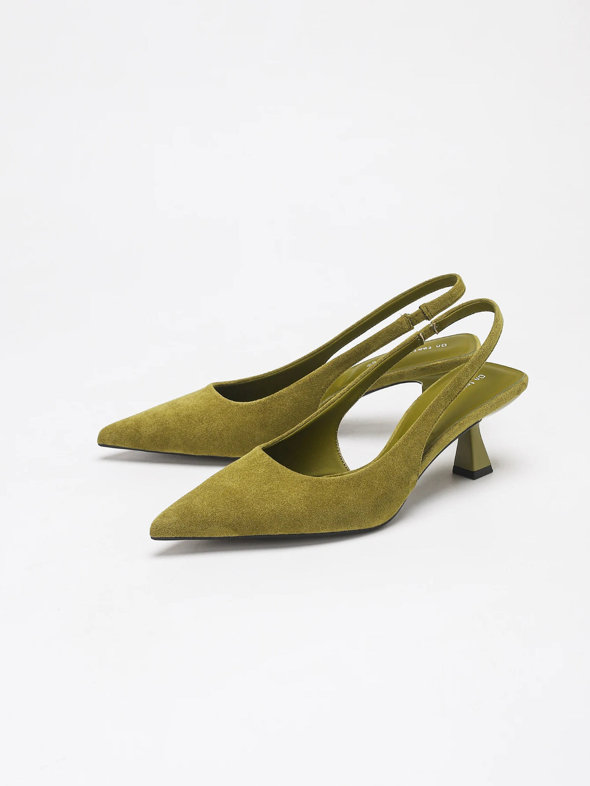 WOMEN OLIVE GREEN FAUX SUEDE SLINGBACK KITTEN HEELS POINTED TOE LOW HEEL PUMPS ELEGANT DRESS PARTY OFFICE SHOES