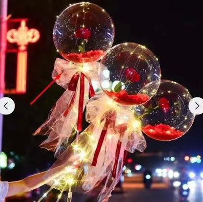 LED Luminous Balloon Rose Bouquet Light Transparent Balloons Flower for Wedding Party Valentines Day Decor Birthday Thanksgiving