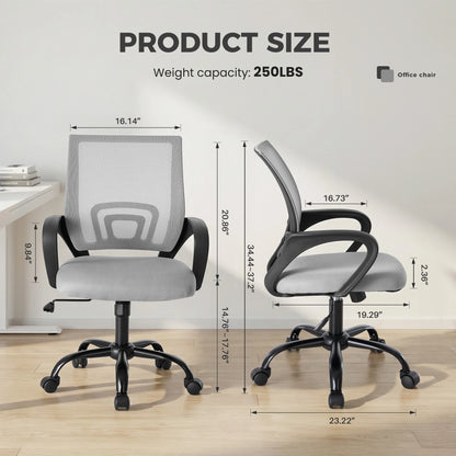 JHK Ergonomic Office Desk Gaming Chair Mid Back with Lumbar Support Rocking Mode Height Adjustable with Fixed Armrest For Office