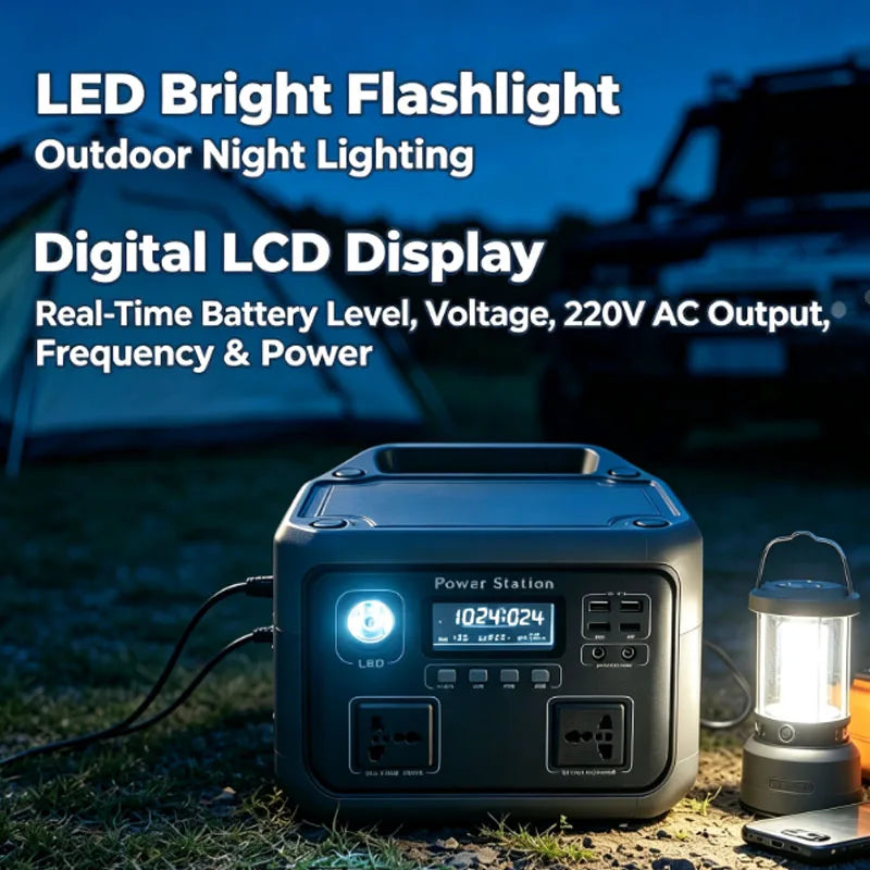 New 800W 589WH Portable Power Station 600W/800W Solar Generator LiFePO4 Backup Power Bank for Outdoor Camping Home Emergency