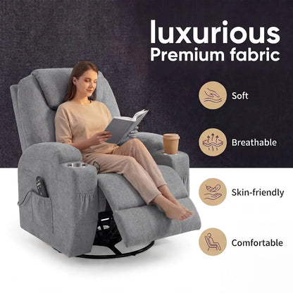 Small Swivel Rocker Recliner, Rocking Chair Recliner with Massage | 360 Upholstered Fabric Rocking Chair Recliner, Customized