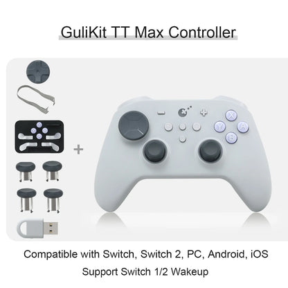 GuliKit TT MAX Wireless Game Controller for Switch 1/2 PC Android iOS with Tension Adjustable TMR Joysticks Anti Drift Gamepad