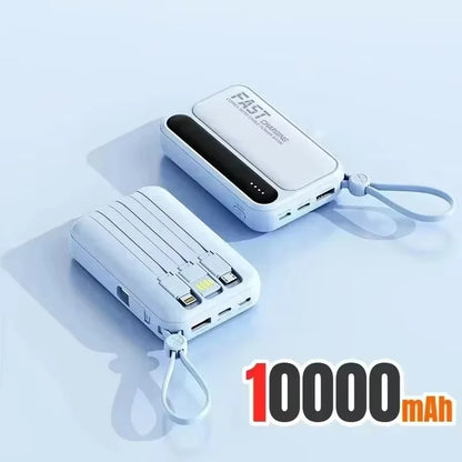 Lenovo Fast Charging Mini Battery Pack 50000mAh Power Bank with 4 Built-in Type C Cables for iPhone Samsung Android Devices