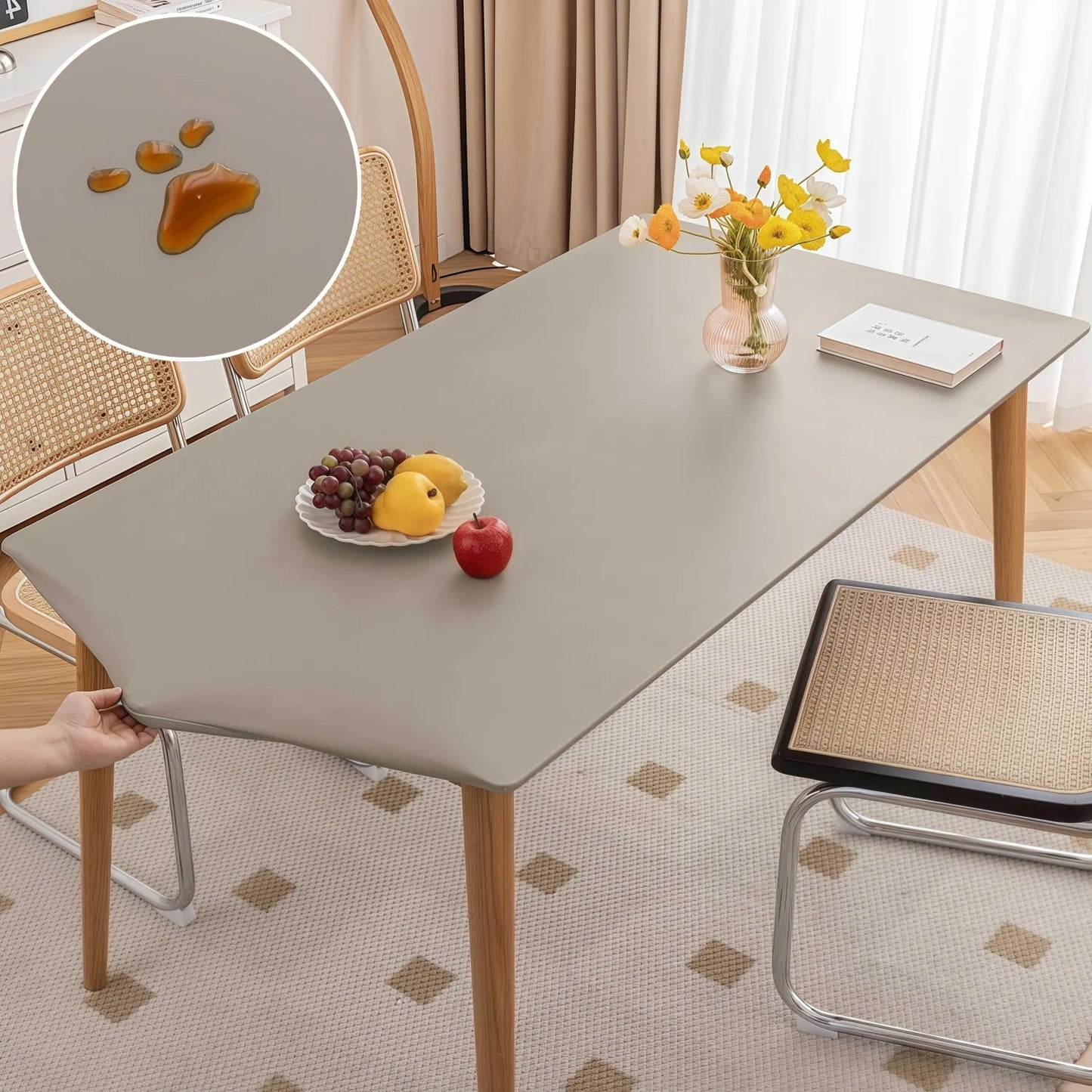 Waterproof Table Cloth Picnic Elastic PU Leather Fitted Edged Table Cloth Stretch Square/Rectangle Table Cover Wipe-Clean