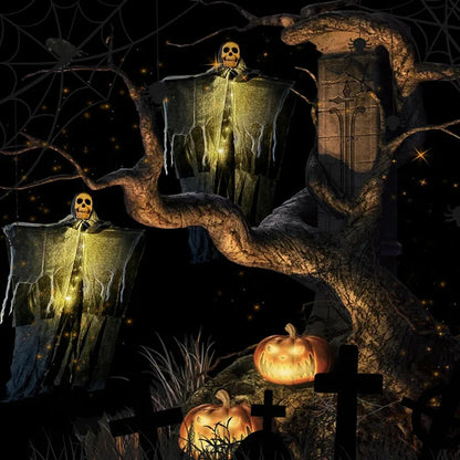 1pcs Halloween Glowing Skull Skeleton Gauze Hanging Ghost Home Outdoor Garden Decoration Halloween Party Horror Ghost Props 2026