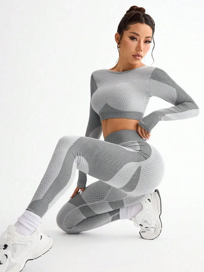 2pcs Hot-selling New Sports Tight Running Breathable Seamless Yoga Suit Women's Outdoor Fitness Suit Women's