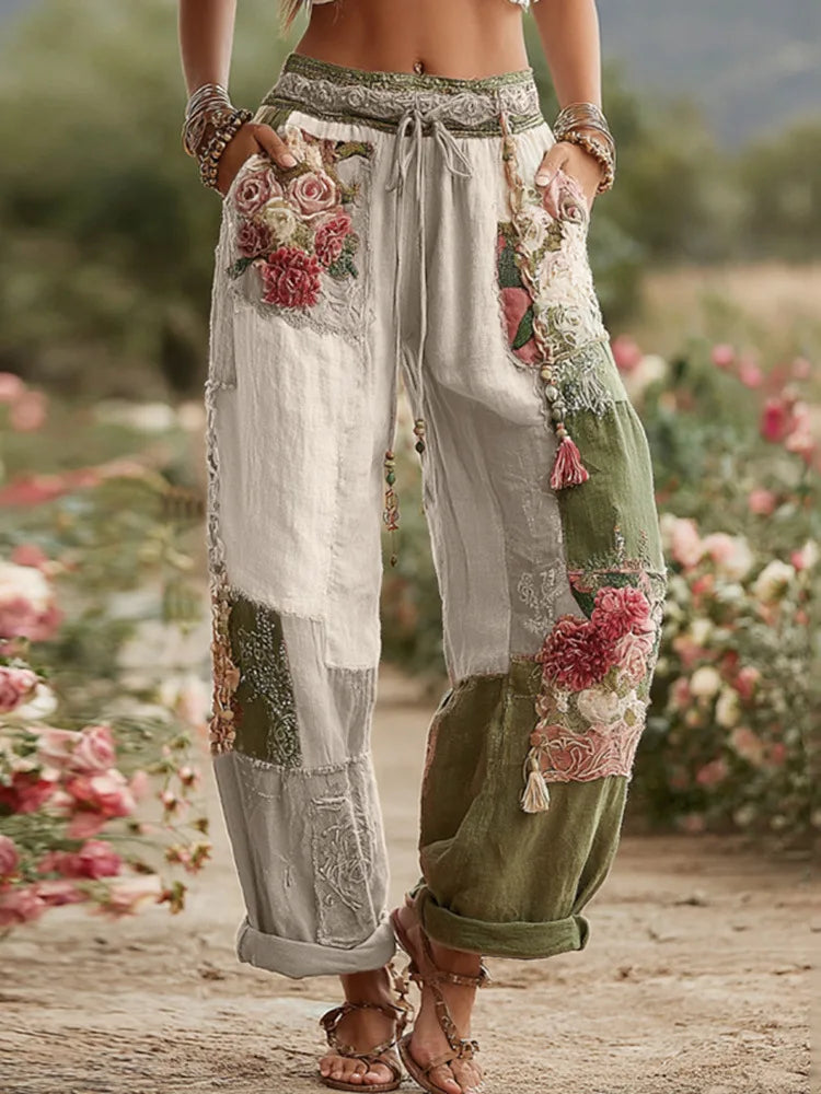 European and American Women's New Style Pants, Featuring Floral Print Pattern Elegant Temperament and Straight-cut Design Suitab