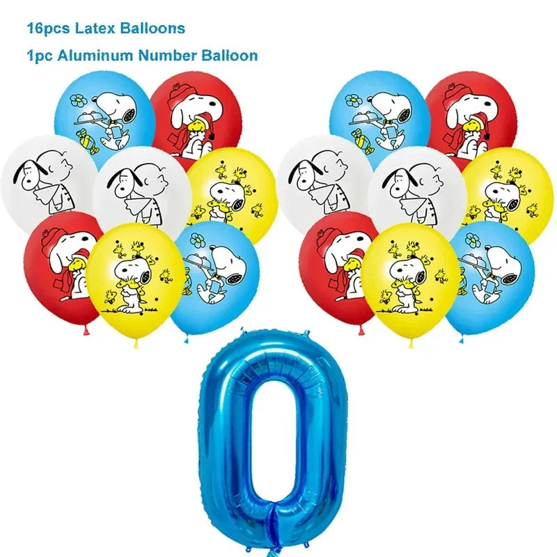 Happy Birthday Party Decorations Dog Banner Flag Foil Latex Balloons White Anime Supplies Baby Boy Girl Kids Cute Toy Gifts