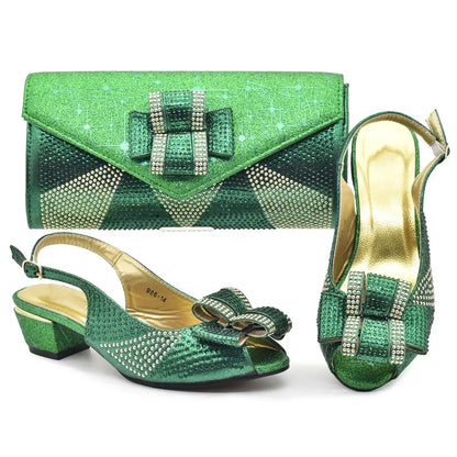 Latest Shoes and Bag Set for Women 2025 Plus Size Heels 43 Low Heels Italian Women Shoes with Bag Set Decorated with Rhinestone