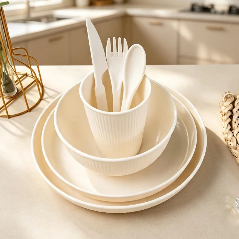 7pcs Tableware Set Is a Non-Fragile and Reusable Plate, Bowl and Cup Camping Family Kitchen Utensils.