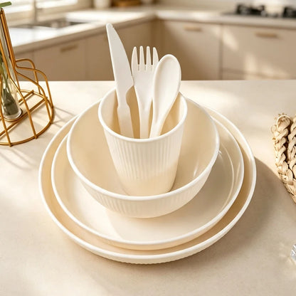 7pcs Tableware Set Is a Non-Fragile and Reusable Plate, Bowl and Cup Camping Family Kitchen Utensils.