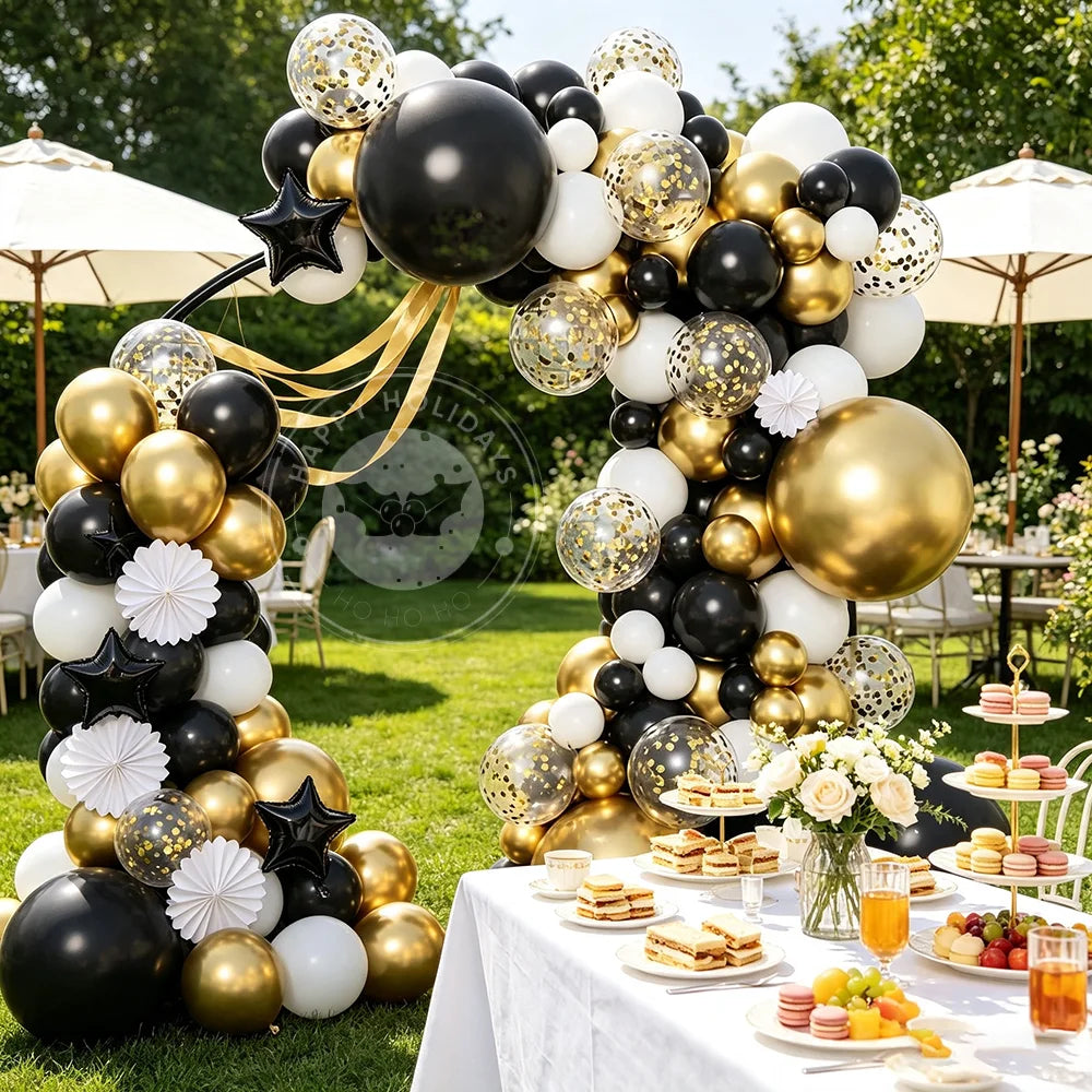 126Pcs Premium Black Gold White Balloon Arch Garland Kit for Adult Birthday Dinner Graduation Wedding Anniversary Party Decor