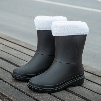 Rubber Shoes for Women Fashion Mid Calf Boots Comfort Waterproof Rain Galoshes Woman Work Garden Gum Boots Offers