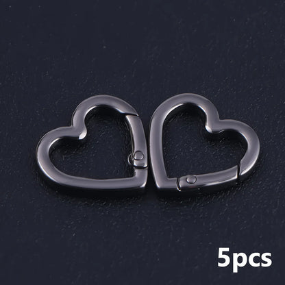 5Pcs Metal Heart Shape Spring Clasps Openable Carabiner Keychain Bag Clips Hook Dog Chain Buckles Connector Accessories