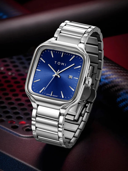 TOMI Men's Quartz Watch New Fashion Box Set Cufflinks Ring Fashion Set Box Watch as a Gift for Men's Gift Box
