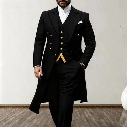 Blue Men Wedding Suits 3 Piece Long Blazer Vest Pants Satin One Button Tuxedo Formal Work Wear Prom suits XS-5XL