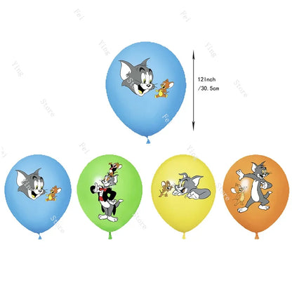 Cartoon T-Tom And J-Jerry Party Decorations Banner Latex Foil Balloons Cake Topper Birthday Movie Show Party Supplies Set Favor