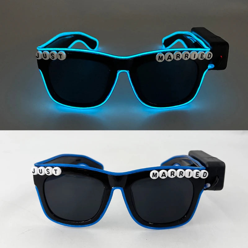 Wireless Luminous Just Married Glasses Glow in the Dark Glasses LED Light Up Glasses for Wedding Bride to Be Party Props