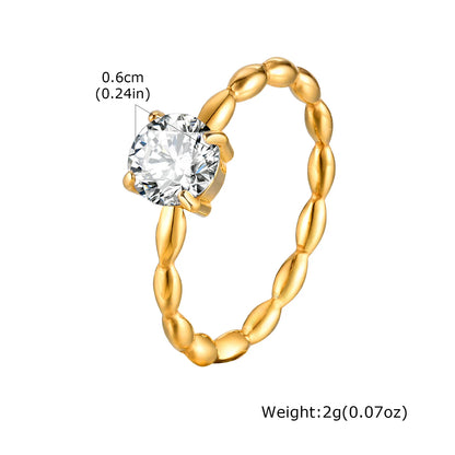 Minimalist Water Drop White Zircon Women Ring, Wave Drop Stainless Steel Ring, 18K Gold Plated Waterproof Luxury Jewelry
