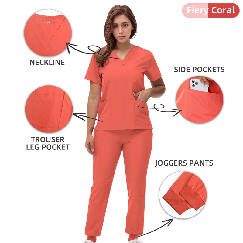 Women's Nurse Scrub Set | V-Neck Top & Jogger Pants, Stretch Jersey | Medical Workwear