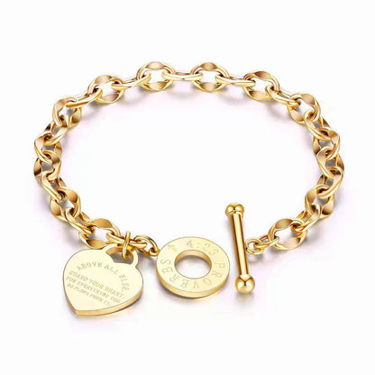 1pc Stainless Steel Bracelet With Heart Pendant, Double Heart OT Buckle Couple Bracelet Unisex