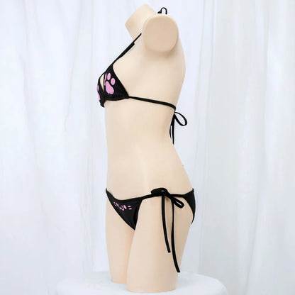 Anime Kawaii Girl Cute Cat Paw Bikini Swimsuit Women Claw Pattern Three Point  Underwear Set Costume Cosplay