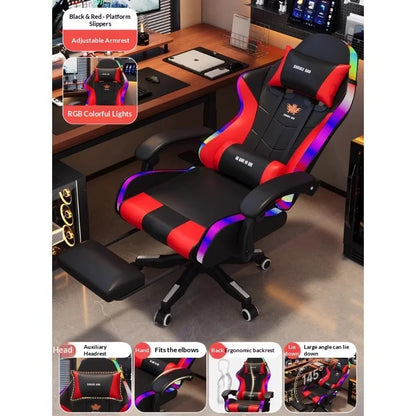 Gaming Chair Ergonomic LED Light Recliner Computer Office Chair Adjustable Lumbar Headrest Armrest Home Bedroom Gamer Chair