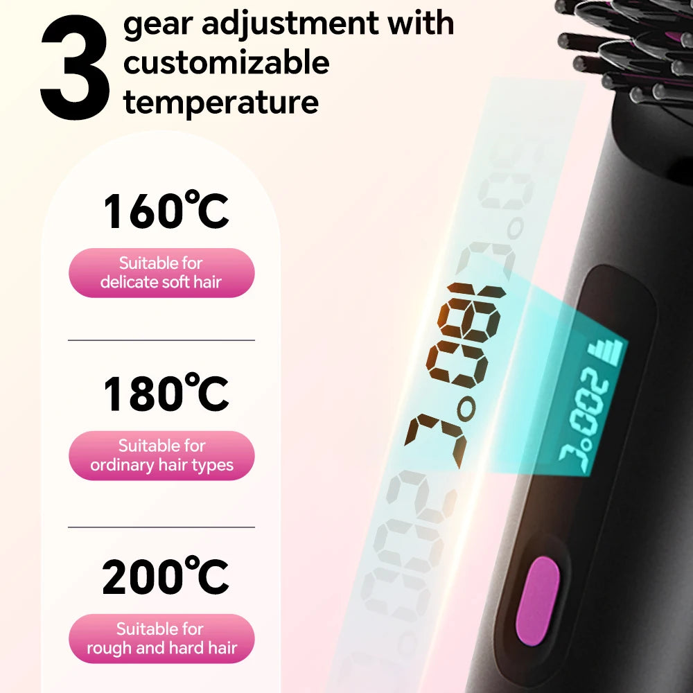 Ionic Straightening Comb, Hair Straightener Brush Ceramic Hot Comb for Women - 20s Fast Heating, 3 Temp Settings and LED Display