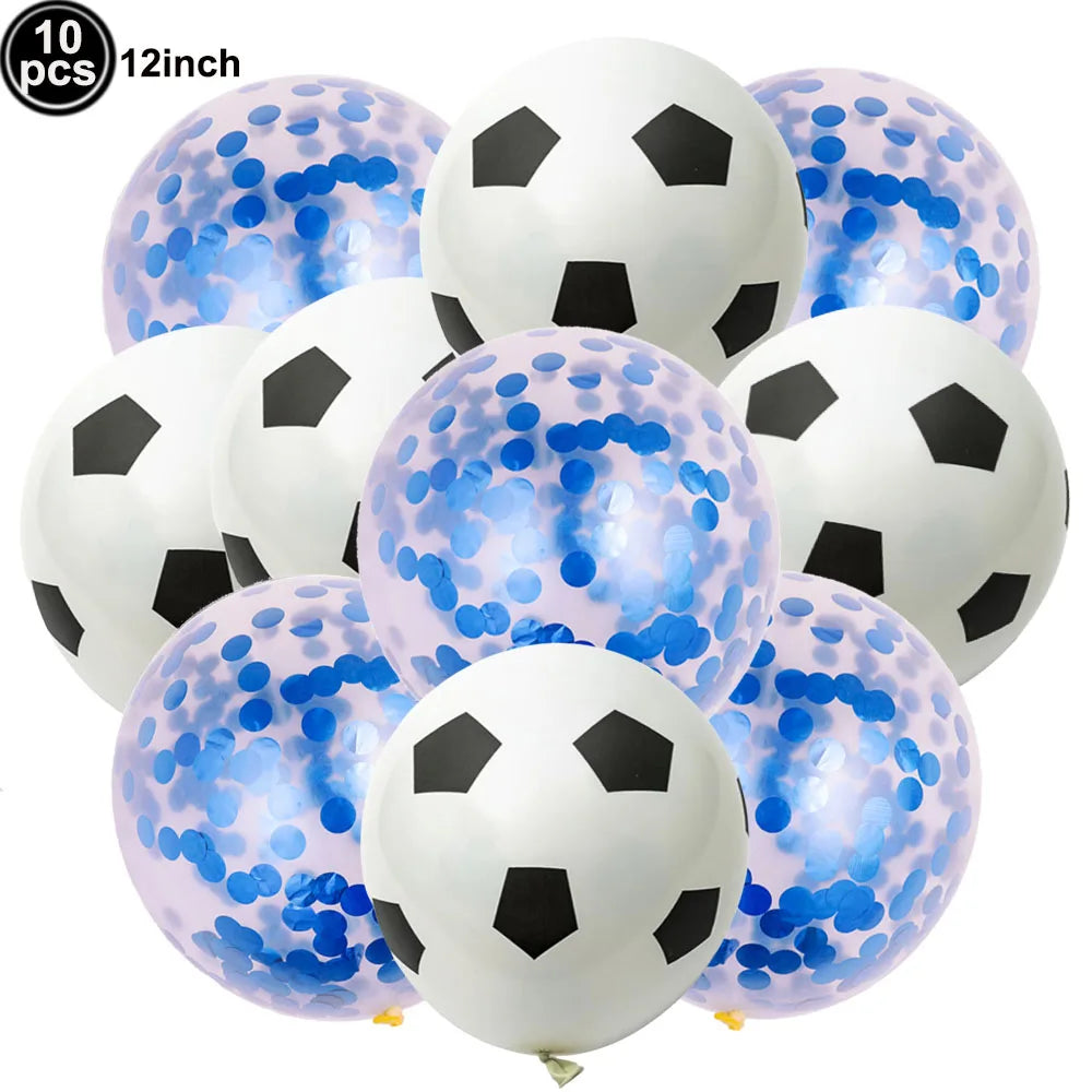 10Pcs 12inch Soccer Balloons Red Blue Black White Confetti Football Latex Balloon Boy Soccer Birthday Party Baby Shower Decor