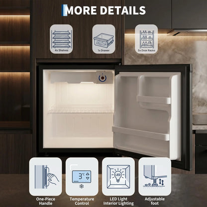 1.6 Cu.Ft Compact Mini Fridge, Single Door Small Refrigerator, Steel Construction, Quiet Energy Efficient Cooler For Dorm Office Bedroom