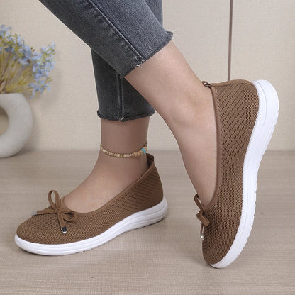 Women's Bow Slip-On Flats | Round-Toe EVA-Insole Shoes | Everyday Casual Wear