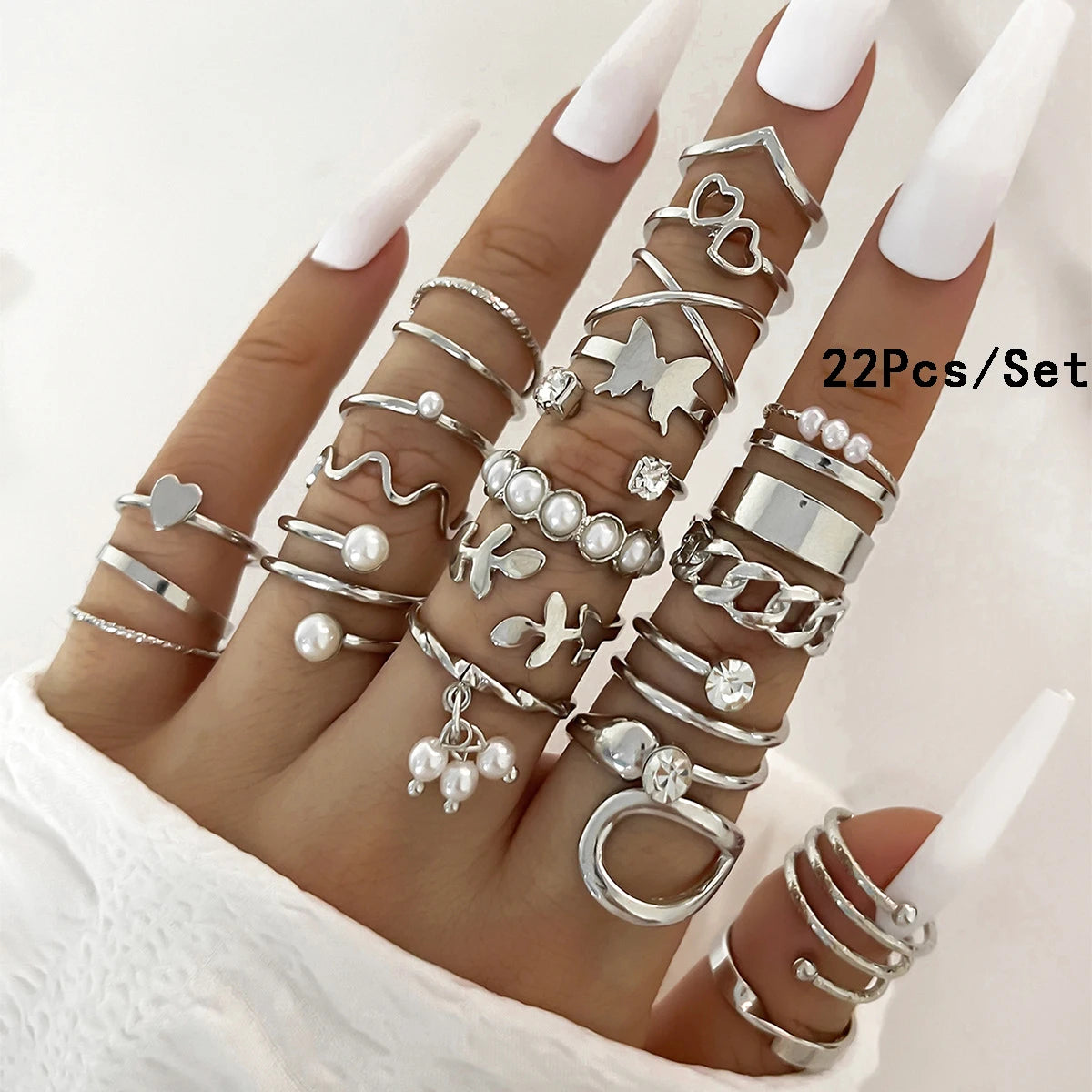23pcs Fashion Knuckle Rings Set for Women Crystal Star Moon Eye Wave
