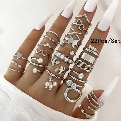 23pcs Fashion Knuckle Rings Set for Women Crystal Star Moon Eye Wave