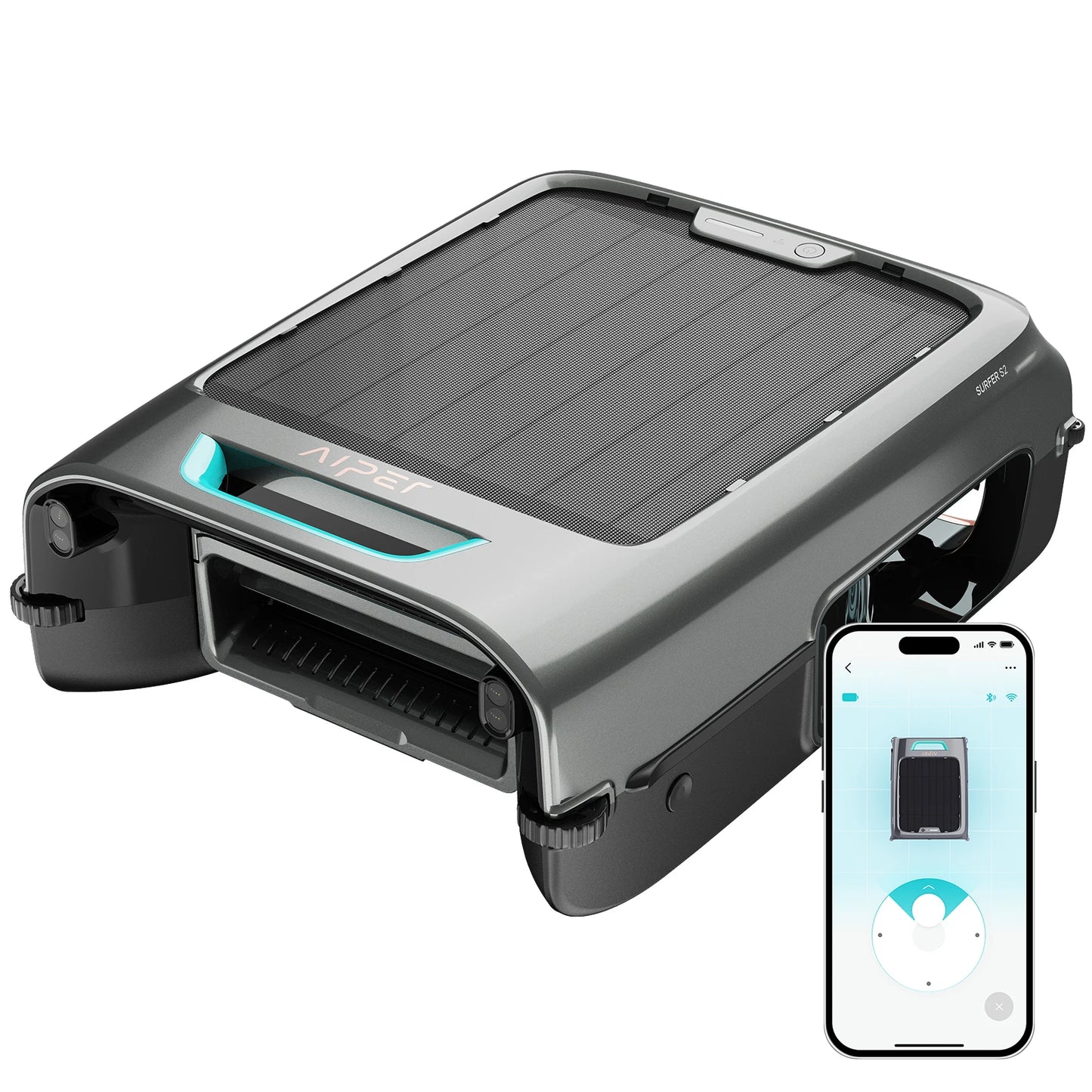 Refurbished AIPER EcoSurfer S2 Solar Powered Pool Surface Skimmer Robot with APP Support, 24/7 Continuous Cleaning, Dual Charging Modes, Smart Obstacle Avoidance, 150-um Filtration, OTA Upgrade