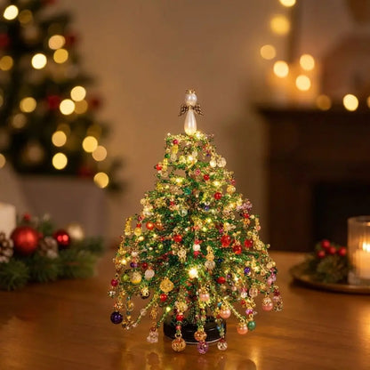 Handmade DIY Beaded Christmas Tree Kit with Light Up Crystal Bead Mini Bead Weaving Set Sparkling Educational