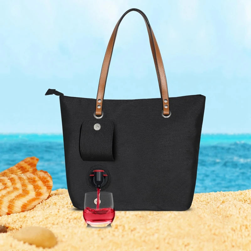 Hot Wine Tote Bag, Beach Cooler For Travel Gift, Leakproof Insulated Purse Carrier With  Spout Compartments