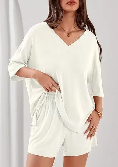2026 Summer Solid Beach Set for Women Loose Casual Style Home and Outdoor Wear hort-Sleeve T-Shirt Shorts