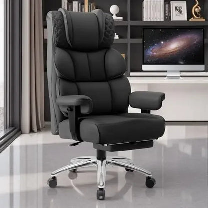 Office Desk Chair, Big and Tall Leather Gaming Chair with Footrest, Ergonomic Comfy Executive High-Back Reclining Computer