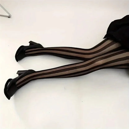 Women's Vintage Sexy Sheer Wide Vertical Stripe Pantyhose Tights Retro Classic Hosiery