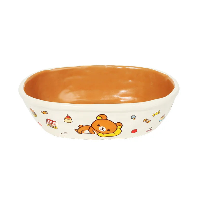Mtutu 2026 New Rilakkuma Ceramic Tableware Set Cute Printed Plate Soup Bowl Fruit Plate Mug Cup Set Home Supplies Holiday Gifts