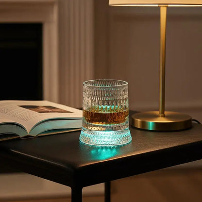 LED Glowing 360° Rotating Glass Cup for Home Bar and Wine Festivities