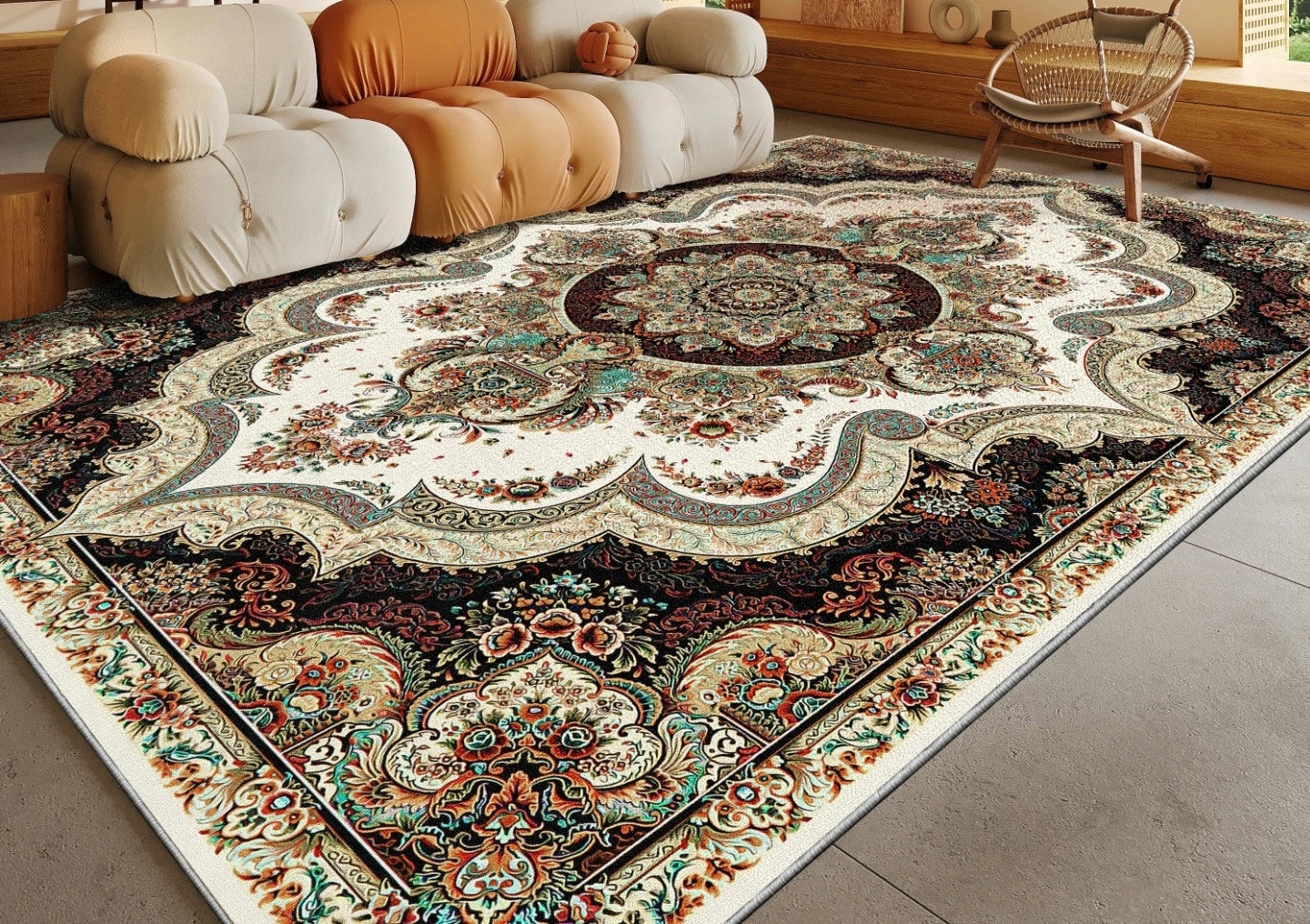 Ethnic Style Bedroom Decor Retro Carpet Light Luxury Carpets for Living Room Washable Lounge Soft Floor Mat Anti-slip Study Rug