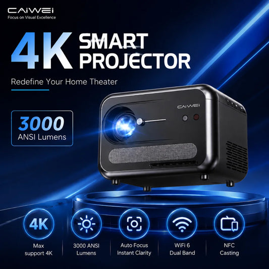 CAIWEI A6W 4K Projector Full HD 1080P Home Theater Auto Focus Android for Movies Video Smart Beamer Portable Projector 3000 ANSI